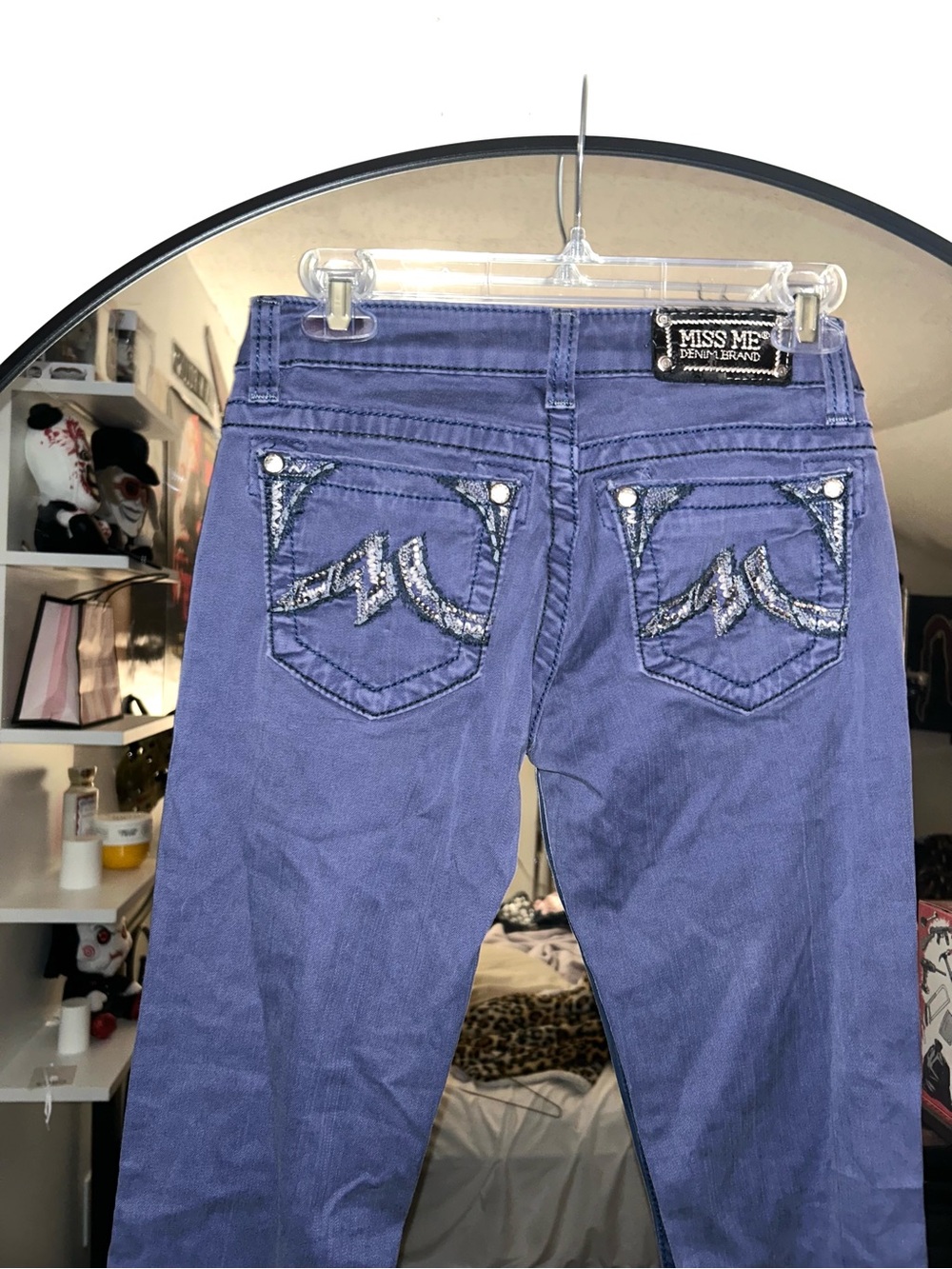 Y2k Miss Me low rise navy blue skinny jeans with rhinestone details